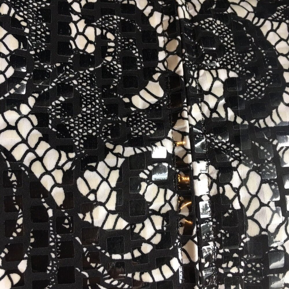 Laura Ashley Jacket Women Sz L Full Zip Black White Paisley Shiny Boxy Collar - Picture 11 of 12